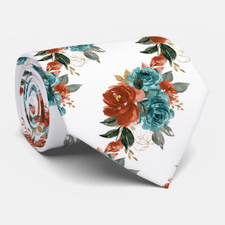 H2 Bloemen Teal Groen Roest Oranje Rozen   Stropdas