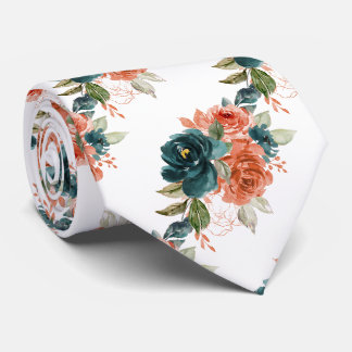 H2 Bloemen Turquoise en Roest Oranje Rozen   Stropdas