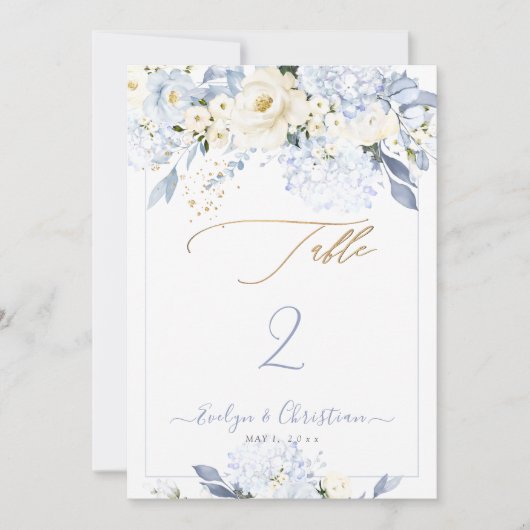 H2 Blue Hydrangea Cream Rozen Tafelnr. Kaart (Voorkant)