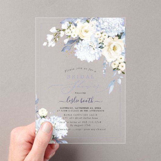H2 Blue Hydrangea Cream Rozen Vrijgezellenfeest Acryl Uitnodigingen (Insitu (Draagbaar))
