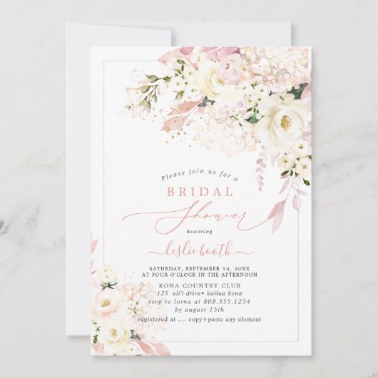 H2 Roos van Creamy Dusty Blush Hydrangea Kaart (Voorkant)