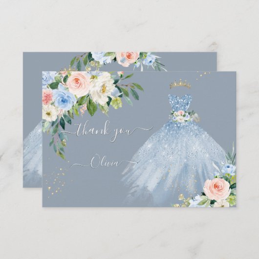 H2 Roze Blauw Sparkling Quinceanera Jurk Dank je Kaart (Voorkant / Achterkant)