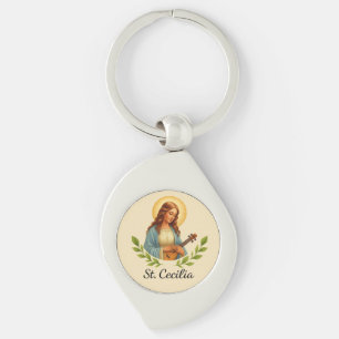 H. Cecilia Katholieke Heilige met Halo en Groen Sleutelhanger