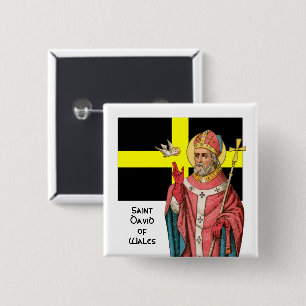 H. David van Wales (P 001) en zijn vlag Vierkante Button 5,1 Cm