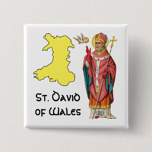 H. David van Wales (P 001) met omtrekkaart Vierkante Button 5,1 Cm