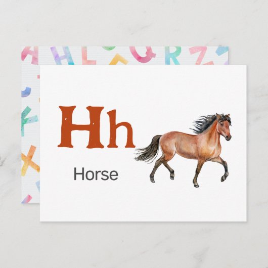 H est pour le cheval - Carte Flash Alphabet (Devant / Derrière)