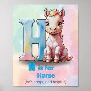 H est pour le cheval - Pastel Alphabet Poster pour