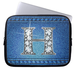 H Faux "Diamond" Denim Stitching Electronics Bag Laptop Sleeve