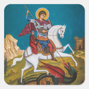 H. Grote Martelaar H. Georgius Orthodox Icoon Vierkante Sticker