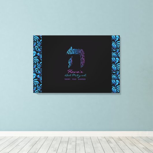 H - Hey Hebreeuwse brief Bat Mitzvah Aanmeldbord Canvas Afdruk (Insitu (Houten vloer))