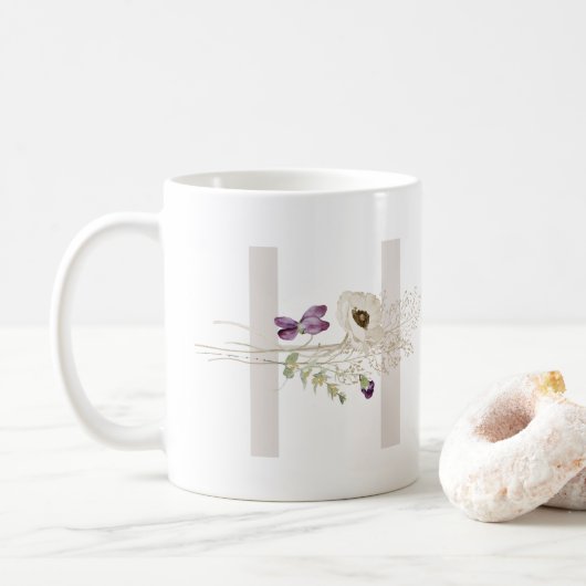 H initial avec fleur de couleur douce Café Mug (Avec donut)