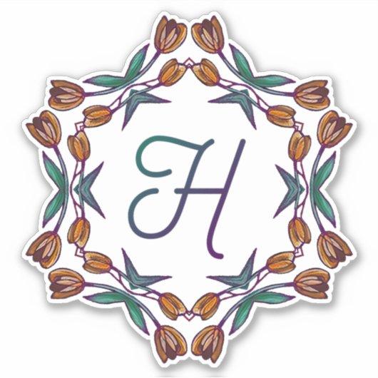 H Initiële Unieke Boho Tulpen Deco Bloemen Mooie Sticker (Voorkant)