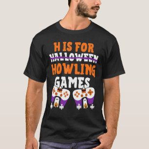 H is bestemd voor videospelletjes met een hallowee t-shirt