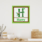 H is voor Hummingbird & Boy Name Wall Art voor kin Poster (Keuken)