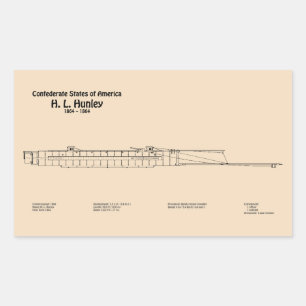 H. L. Hunley - Scheepsblauwdruk Plannen SD Rechthoekige Sticker