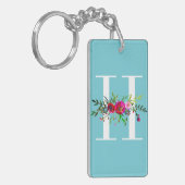 H Letter Initiaal Monogram Bloemmotief Aangepaste Sleutelhanger (Voorkant Links)
