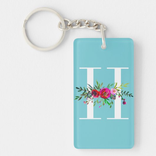 H Letter Initiaal Monogram Floral Aangepaste kleur Sleutelhanger (Voorkant)