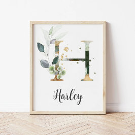 H Letter Monogram Groene Kamer Naam Muurprint Poster