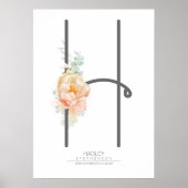 H Letter Monogram Roze Perzik Bloemige Huisdecorat Poster (Voorkant)