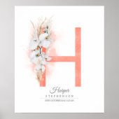 H Letter Monogram White Orchids and Pampas Grass Poster (Voorkant)