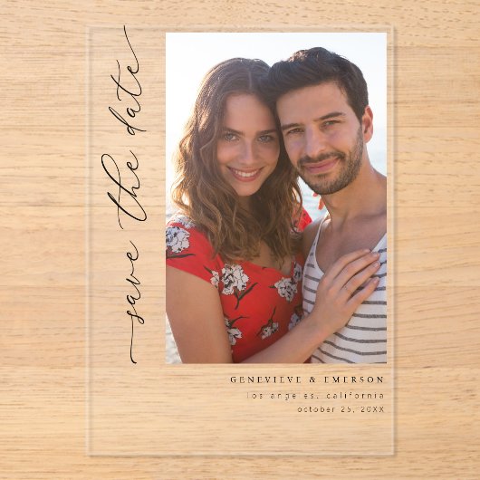 H MOD 2 Eenvoudige foto De datum opslaan Acryl Uitnodigingen (Voorkant)