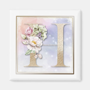 H Monogram Burgundy Floral Magnet Magneet
