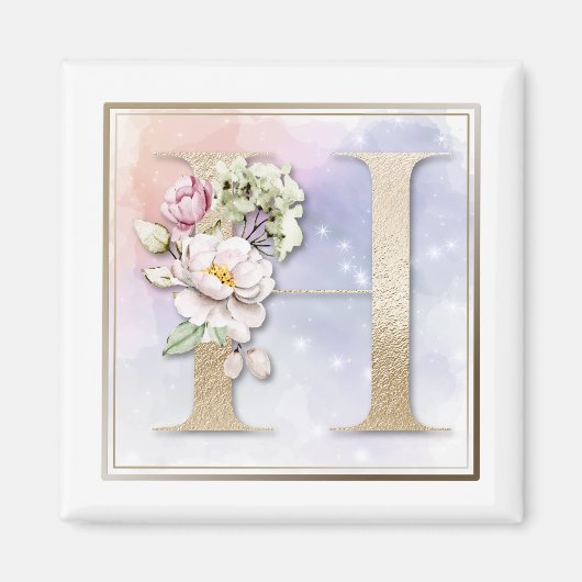 H Monogram Burgundy Floral Magnet Magneet (Voorkant)