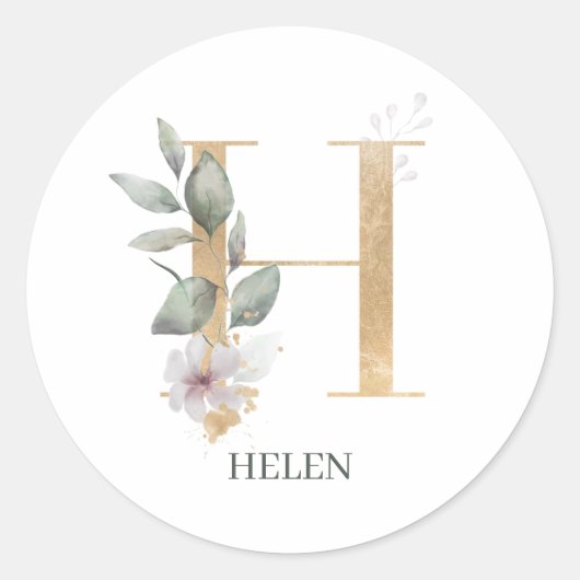 H Monogram Floral Aangepast Ronde Sticker (Voorkant)