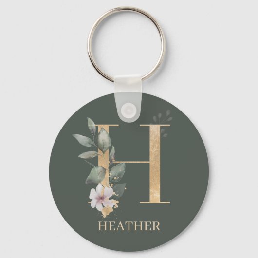H Monogram Floral Aangepaste Sleutelhanger (Voorkant)