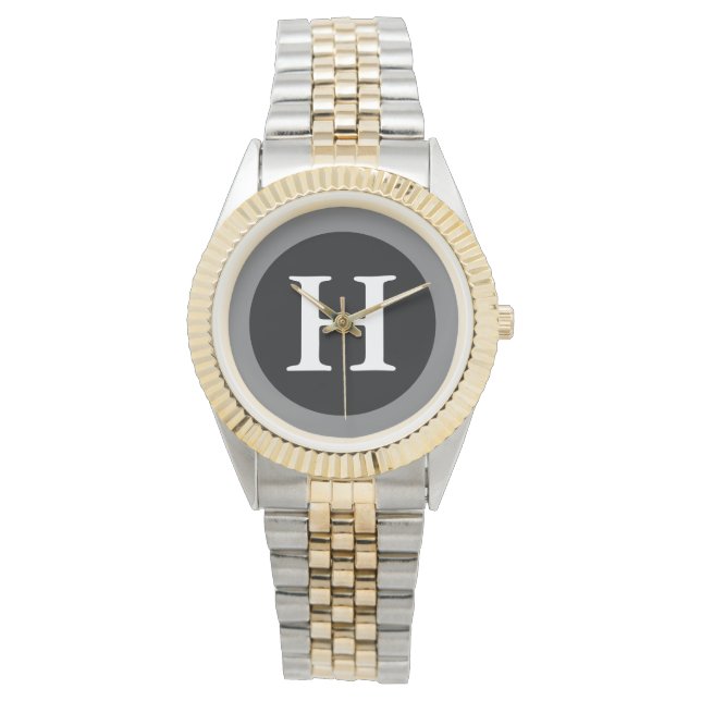 H: Monogram Initiaal H Tweetone Unisex Watch Horloge (Voorkant)
