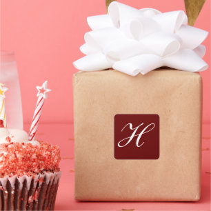 H Monogram Initiaal Wit op Maroon Vierkante Sticker