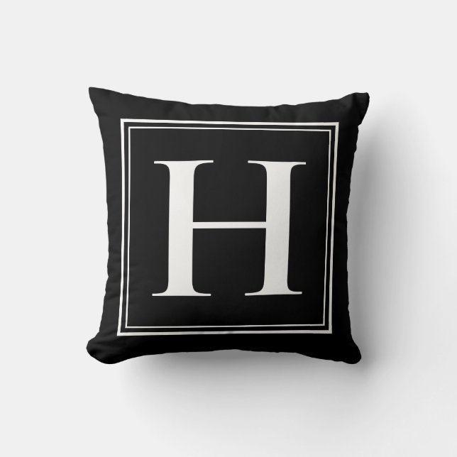 H Monogram Sjabloon Elegant Modern Black White Kussen (Voorkant)