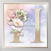 H Monogramme Bourgogne Poster Floral (Devant)