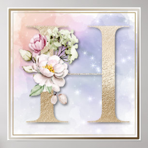 H Monogramme Bourgogne Poster Floral