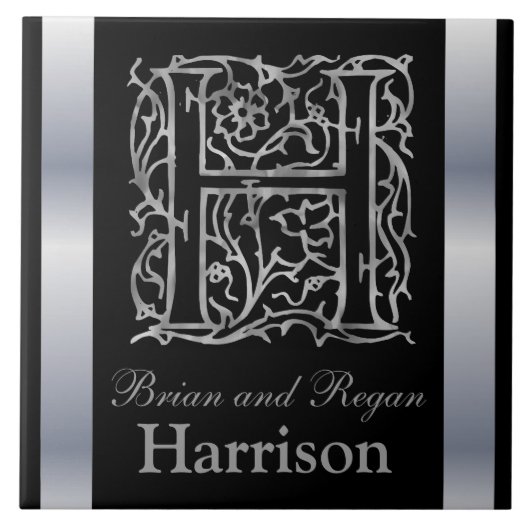 H Monogramme et nom "Besque en noir" Carreaux en c (Devant)