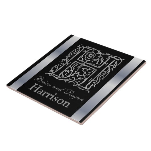 H Monogramme et nom "Besque en noir" Carreaux en c (Côté)