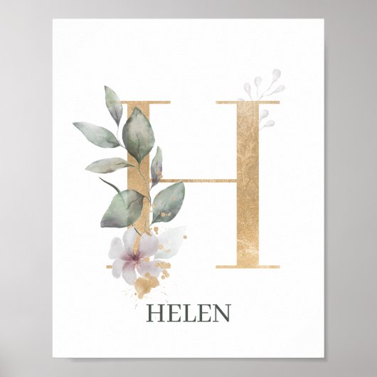 H Monogramme Floral Poster personnalisé (Devant)