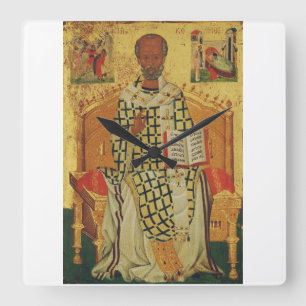 H. Nicolaas van Myra Byzantijns-Orthodoxe icoon Vierkante Klok