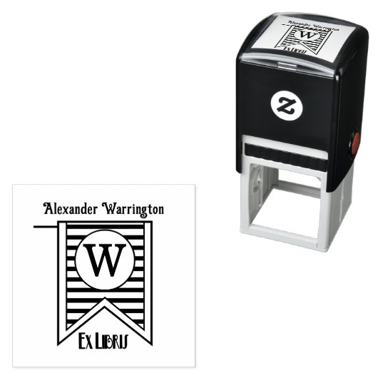 H Stripes Initiaal Banner Monogram Ex Libris Boek Zelfinktende Stempel (In situ)