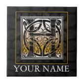 H "Votre Nom" Carreaux en pierre noire celtique (Devant)