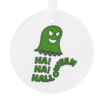 "Ha! Ha! Halloween" Green Ghost Hanging Ornament