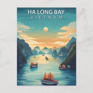 Ha Long Baai Vietnam Boten Vintage Briefkaart