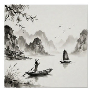 Ha Long-baai Vietnam Inktwastandscap Perfect Poster