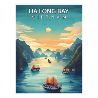 Ha Long-baai – Vintage Reisposter van Vietnam’s M Foto Afdruk