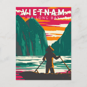 Ha Long Bay Vietnam Bootverkoper Reizen Kunst Vint Briefkaart