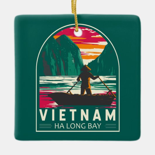 Ha Long Bay Vietnam Bootverkoper Reizen Kunst Vint Keramisch Ornament (Voorkant)