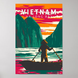 Ha Long Bay Vietnam Bootverkoper Reizen Kunst Vint Poster