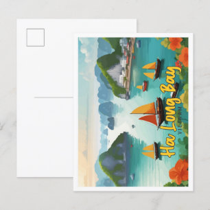 Ha Long Bay Vietnam Vintage Travel Illustratie Briefkaart