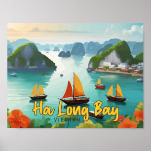 Ha Long Bay Vietnam Vintage Travel Illustratie Poster