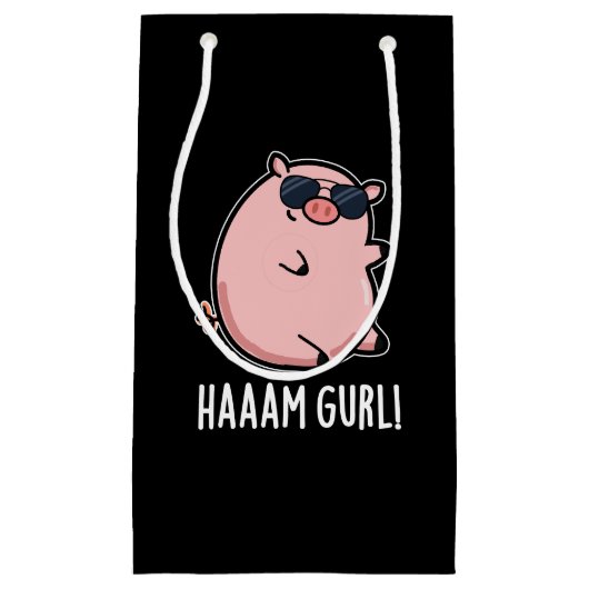 Haaaam Gurl Funny Pig Pun Dark BG Klein Cadeauzakje (Voorkant)